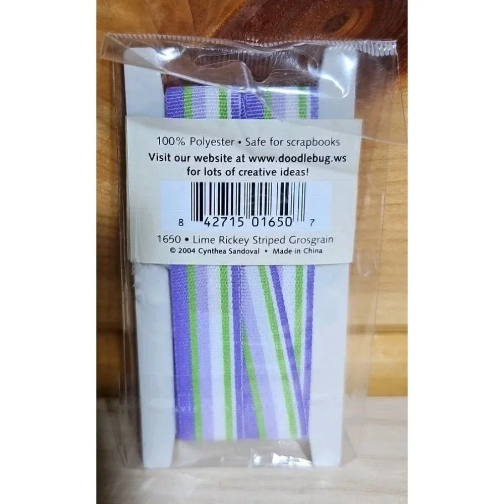 Doodlebug Ribbon Spool Striped Grosgrain Lime Rickey Purple White Green